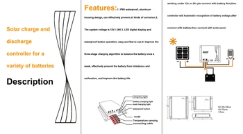 водоустойчив 10A слънчев контролер за зареждане на 12V 24V Auto PWM LCD USB 5V Output Solar Cell Panel Regulator PV Home Battery Charger