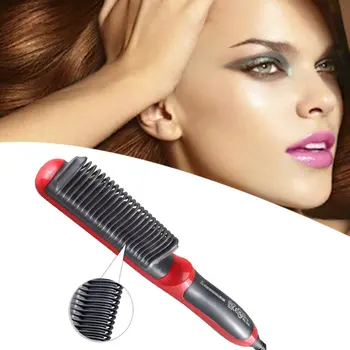 Пресата за коса здрава електрическа директен гребен за коса, Четка за LCD Heated керамична четка за изправяне на коса EU/US Plug